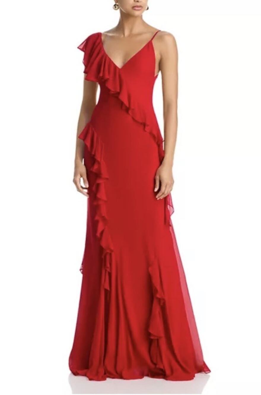 NWT De La Vali Mayara Red Ruffle Maxi Dress Size 6 Retails For $985 Anthology